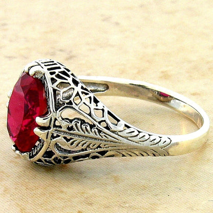 VINTAGE STYLE 925 STERLING SILVER 2.50 CARAT LAB-CREATED RUBY RING          #690