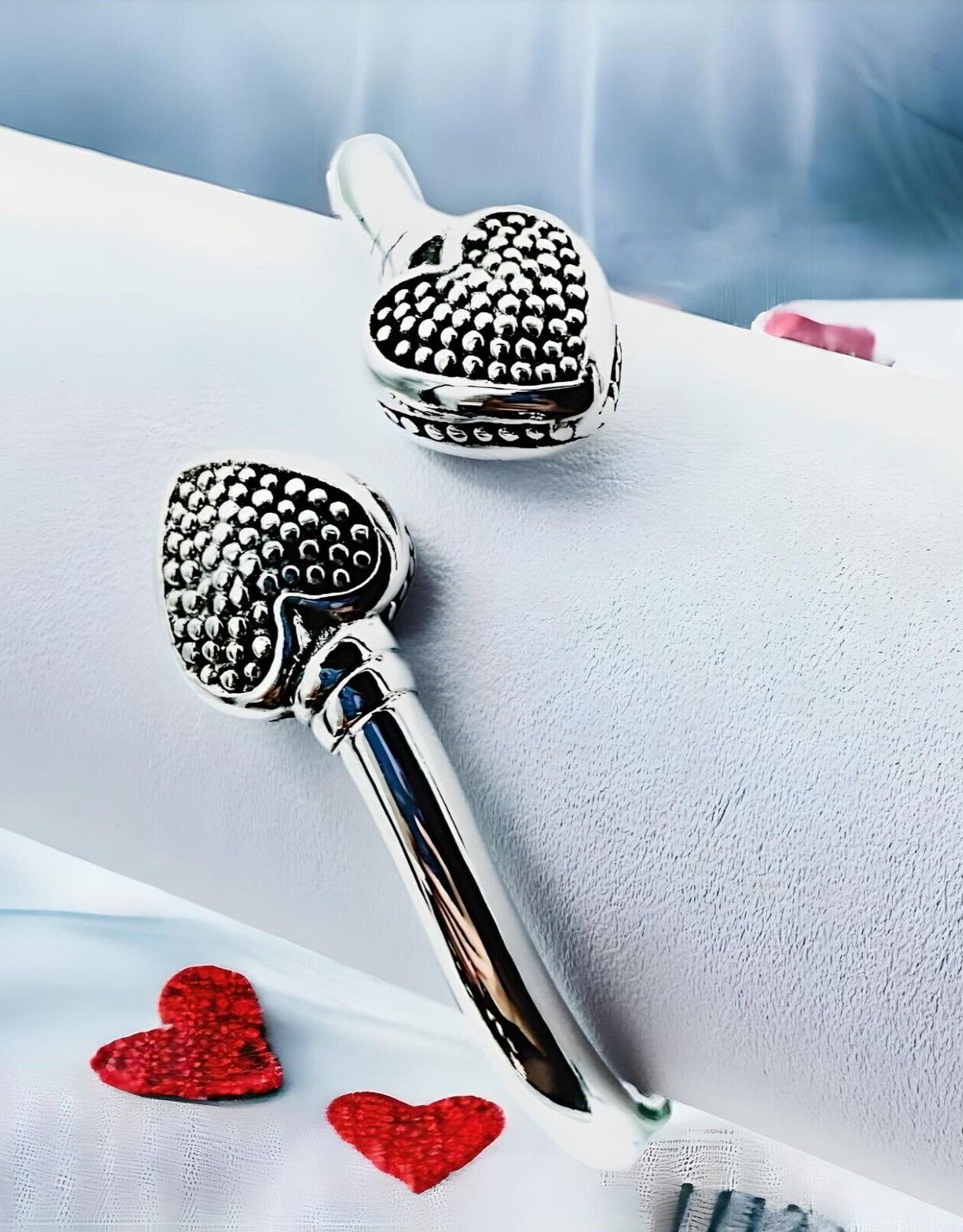 925 STERLING SILVER DOUBLE HEART 7.75" BANGLE BRACELET LIGHTWEIGHT 1588