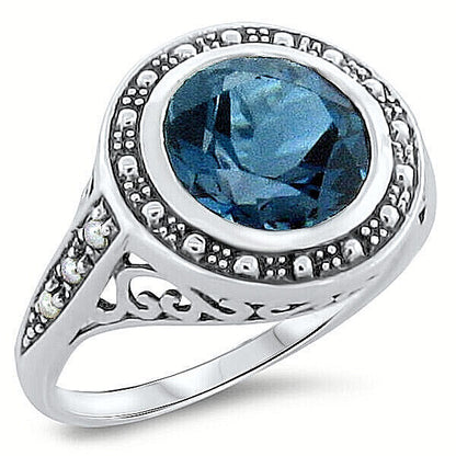 3 Ct GENUINE LONDON BLUE TOPAZ PEARL ANTIQUE STYLE 925 STERLING SILVER RING 289X