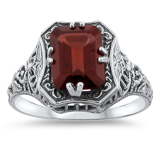 3 CARAT GENUINE GARNET ART DECO STYLE 925 STERLING SILVER FILIGREE RING     #265