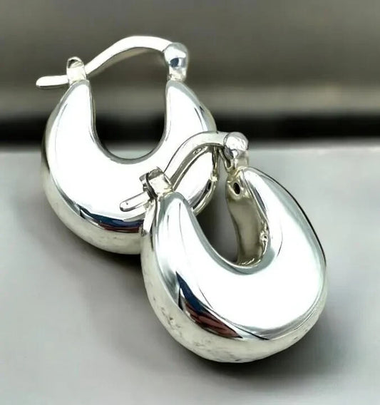 925 Sterling Silver Chunky Hoop Earrings-Everyday Lightweight Latch Back 1427