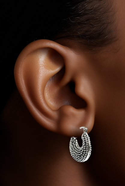 925 STERLING SILVER COBBLESTONE DESIGN THICK HOOP EARRINGS LIGHTWEIGHT 1568