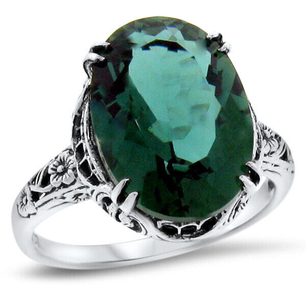925 STERLING SILVER NOUVEAU ANTIQUE STYLE 4.5 CARAT SIMULATED EMERALD RING  #961