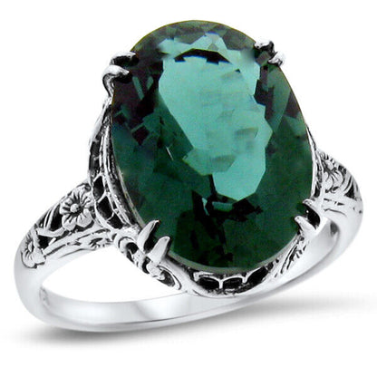 925 STERLING SILVER NOUVEAU ANTIQUE STYLE 4.5 CARAT SIMULATED EMERALD RING  #961