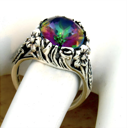 4 Ct RAINBOW MYSTIC QUARTZ ART NOUVEAU STYLE 925 SOLID STERLING SILVER RING #277