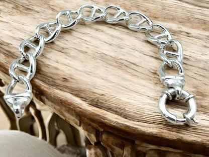 925 STERLING SILVER ANCHOR LINK  7.5" BRACELET LIGHTWEIGHT SPRING RING 1623