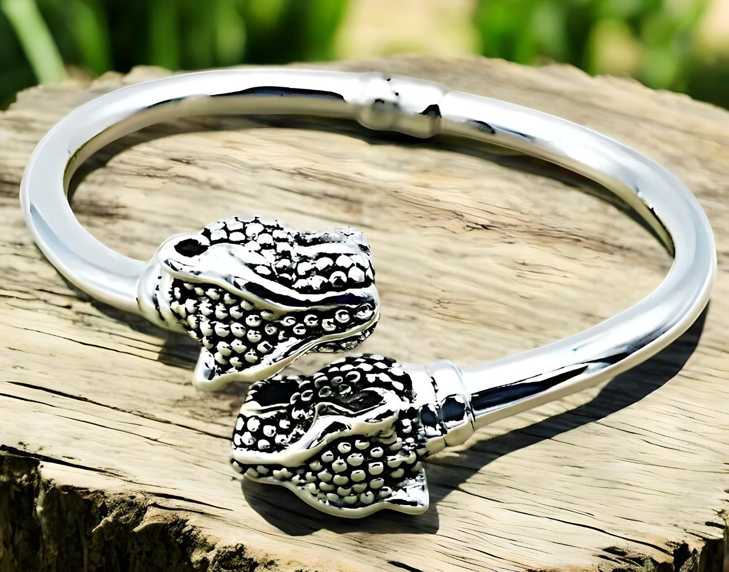 925 Sterling Silver Dotted Panther Head Bracelet -6.5" Lightweight Bangle   1241