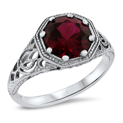 WEDDING ENGAGEMENT 925 STERLING SILVER FILIGREE LAB-CREATED RUBY RING      #1276