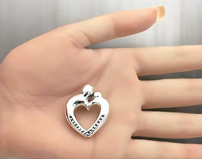 925 Silver Mother and Child Heart Pendant Light Weight, Chain Sold Separate 1422