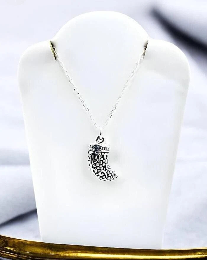 925 Silver Light Weight Filigree Fang Pendant - Chain Sold Separate 1431