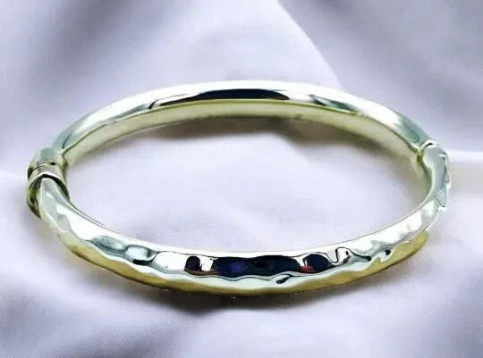 925 Sterling Silver Hammered Bracelet-Lightweight Spring Hinge 6.75" Bangle 1279