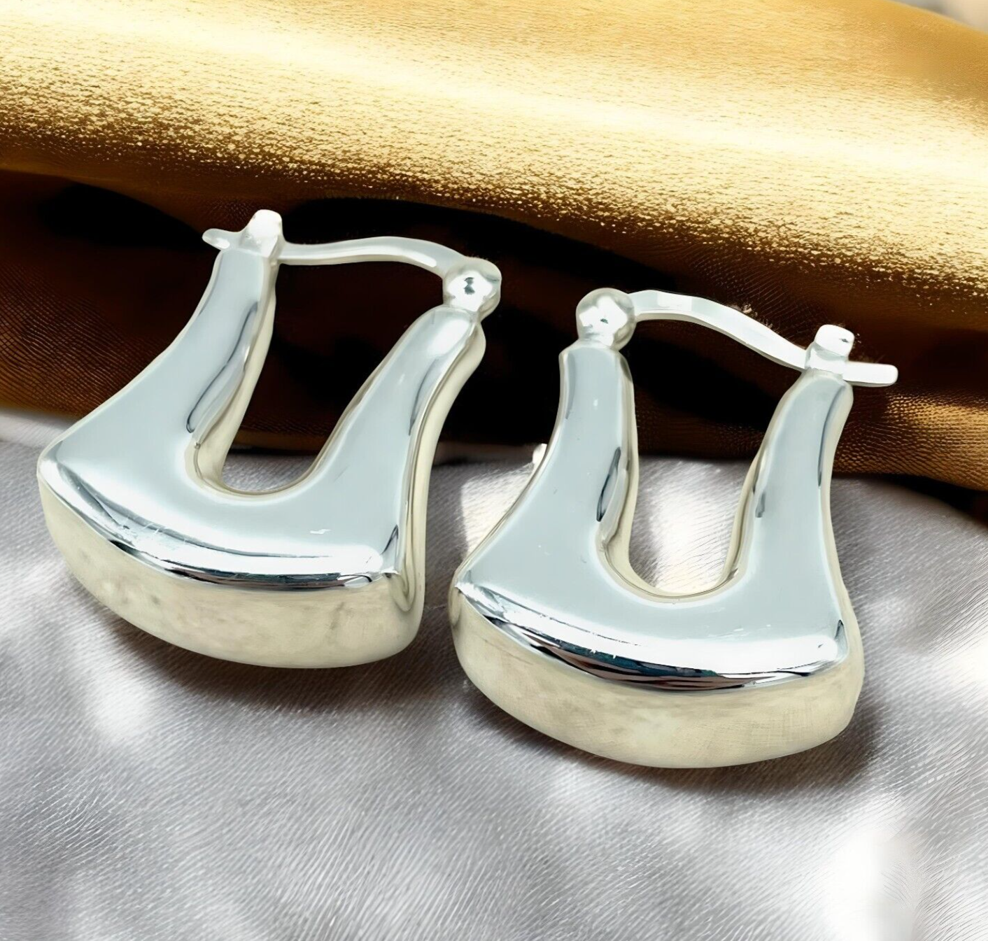 925 STERLING SILVER UNIQUE DESIGN LIGHTWEIGHT LATCH BACK HOOP EARRINGS 1662