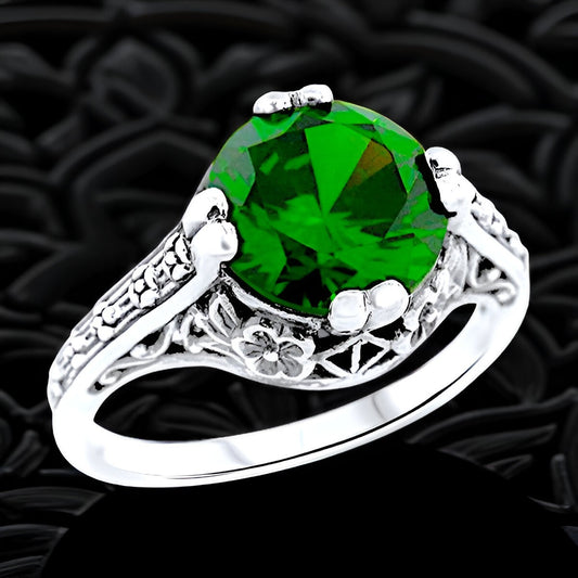 WEDDING ENGAGEMENT 925 STERLING SILVER EMERALD CZ SOLITAIRE RING           #1283