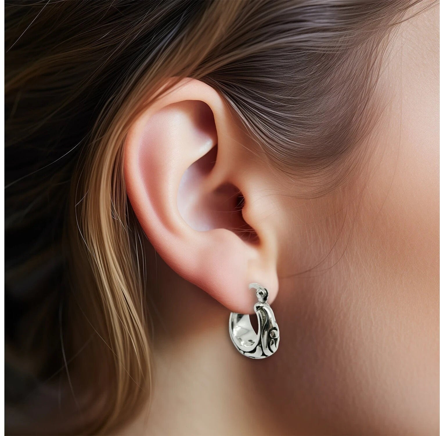 925 Sterling Silver Filigree Hoop Earrings, Lightweight and Delicate 1503