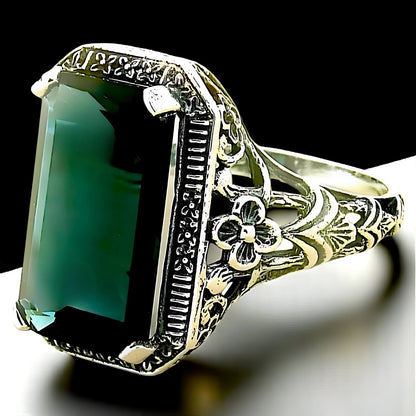 VINTAGE STYLE 925 STERLING SILVER RING 6 CT LONDON BLUE SIMULATED TOPAZ   #1141