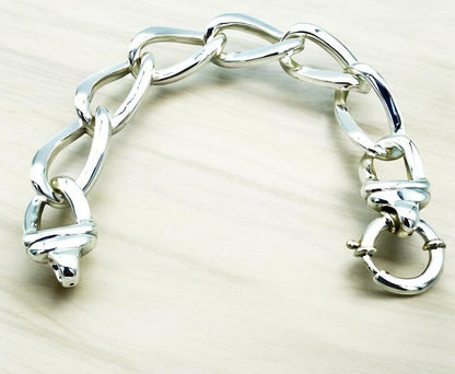 Chic 925 Sterling Silver Curb Link Bracelet - 8" Oval with Secure Ball Lock 1448