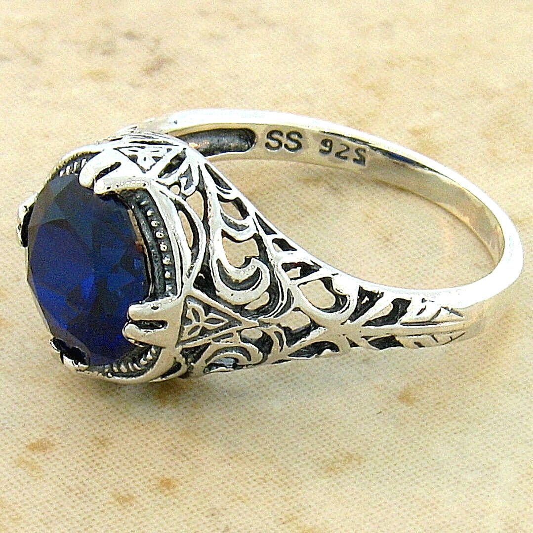 925 STERLING SILVER FILIGREE RING CLASSIC STYLE LAB-CREATED 2.5 CT SAPPHIRE #627