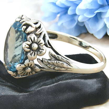 6 Ct GENUINE SKY BLUE TOPAZ ART NOUVEAU STYLE 925 STERLING SILVER RING    #328