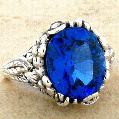 5 CT LONDON BLUE 925 STERLING SILVER ART NOUVEAU DESIGN ANTIQUE STYLE RING  #322