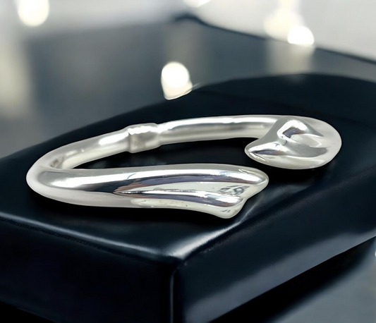 925 STERLING SILVER 7" BYPASS BANGLE BRACELET LIGHTWEIGHT SPRING HINGED 1599