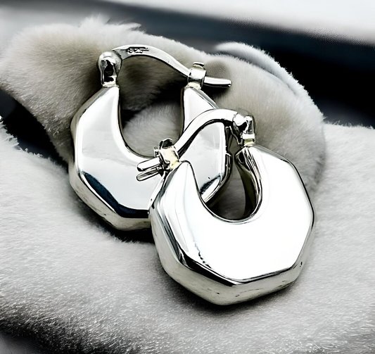 925 Sterling Silver Chunky Hoop Earrings-Lightweight Latch Back Design 1274