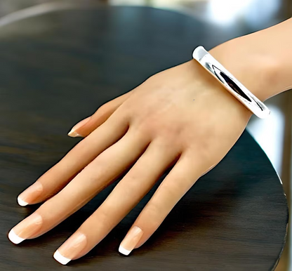 925 Sterling Silver 6 3/4" Hinged Square Bangle - Lightweight Bracelet 1250