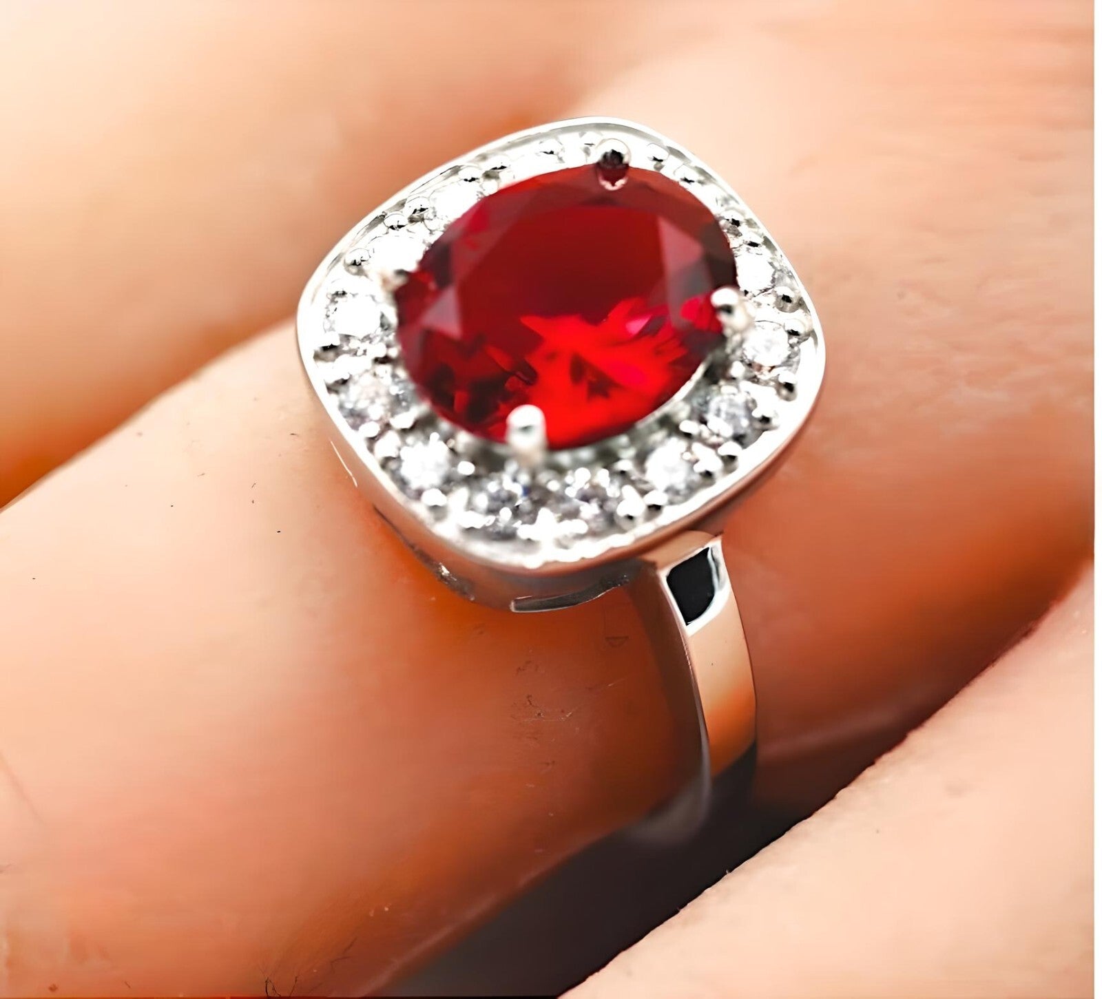 VINTAGE STYLE 925 SOLID STERLING SILVER VIVID RED SIMULATED RUBY RING 1752