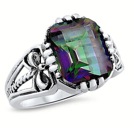 VINTAGE STYLE RAINBOW MYSTIC QUARTZ 925 STERLING SILVER FILIGREE RING       #842