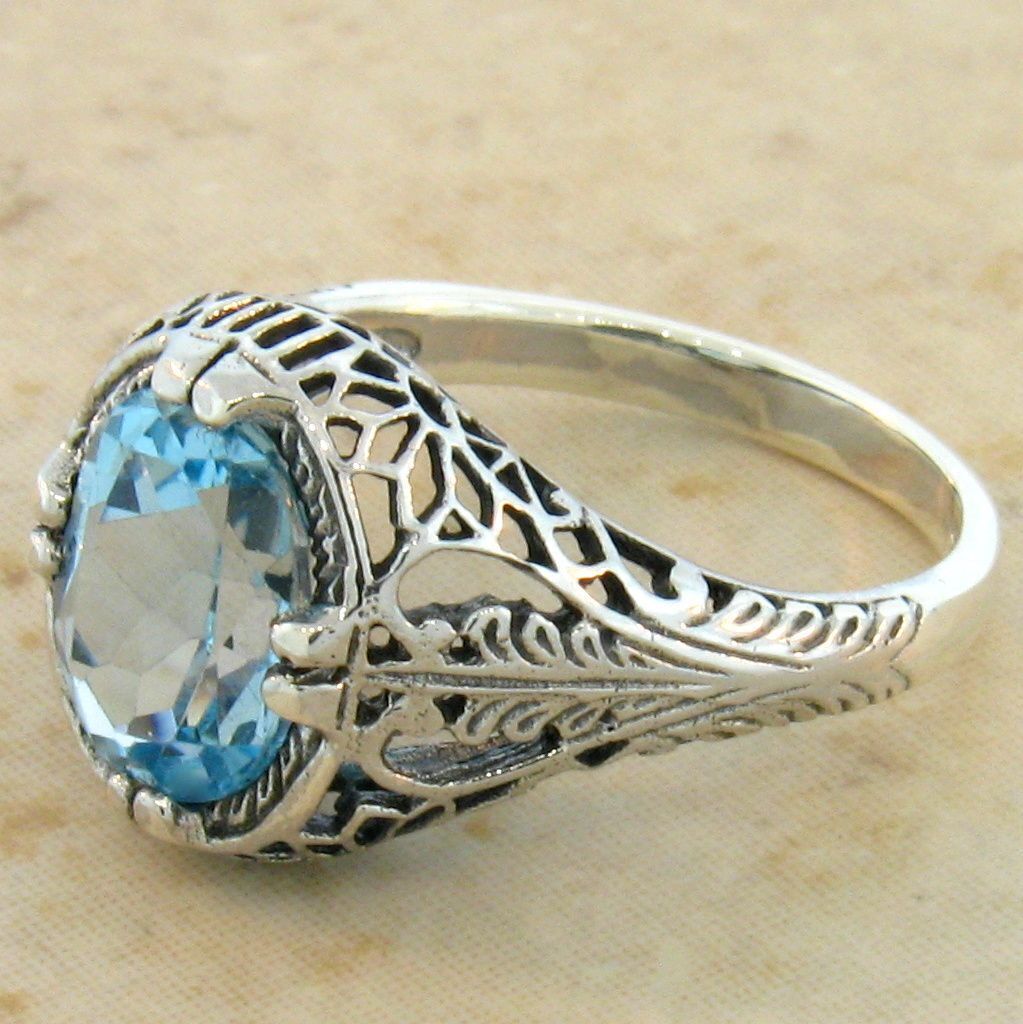 2 CT GENUINE BLUE TOPAZ CLASSIC ART DECO STYLE 925 STERLING SILVER RING     #691
