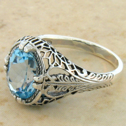2 CT GENUINE BLUE TOPAZ CLASSIC ART DECO STYLE 925 STERLING SILVER RING     #691