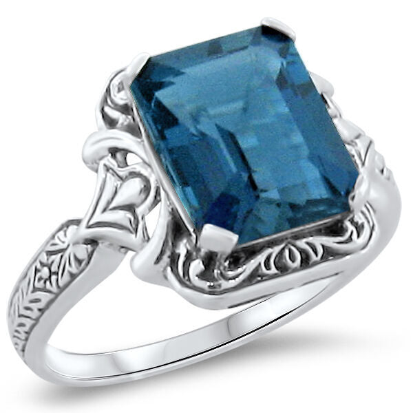 4 Ct GENUINE LONDON BLUE TOPAZ ART DECO STYLE 925 STERLING SILVER RING      #278