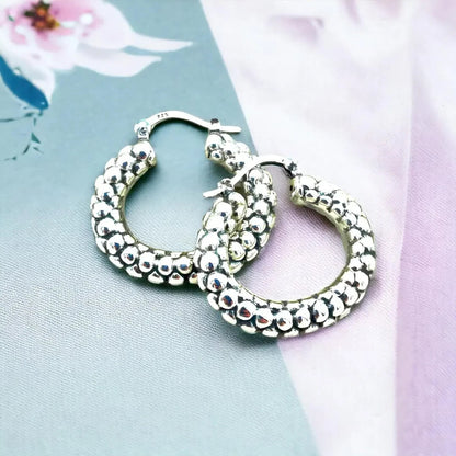 Chic 925 Sterling Silver Caviar Oval Hoops - Latch Back Design, Lightweight 1421