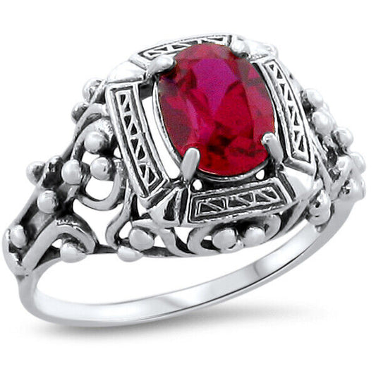 925 STERLING SILVER CLASSIC STYLE VICTORIAN DESIGN LAB-CREATED RUBY RING    #211