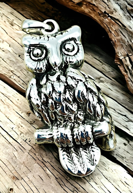 925 Sterling Silver Owl Perched on Branch Pendant, Chain Sold Separately 1196