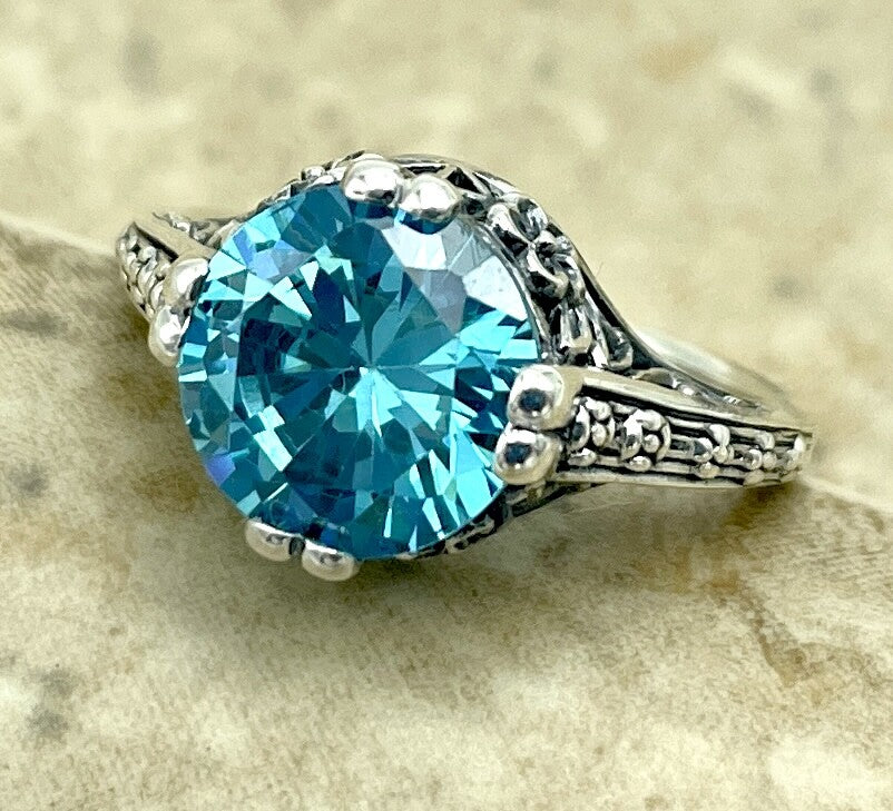 WEDDING ENGAGEMENT 925 STERLING SILVER AQUAMARINE CZ SOLITAIRE RING        #1291