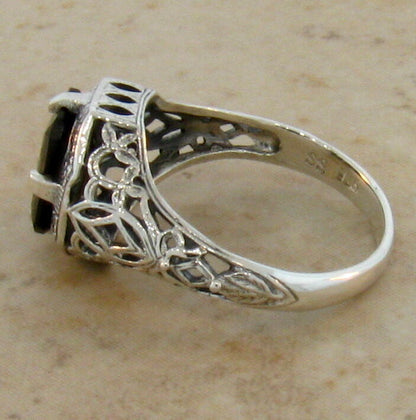 2 Ct GENUINE SMOKY QUARTZ 925 STERLING SILVER CLASSIC ART DECO STYLE RING   #240