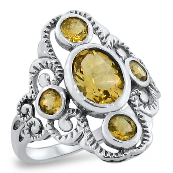 VINTAGE STYLE GENUINE CITRINE 925 SOLID STERLING SILVER FILIGREE RING       #247