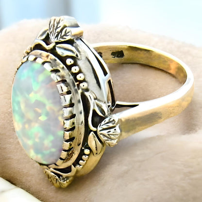 VINTAGE VICTORIAN STYLE 925 SOLID STERLING SILVER LAB-CREATED OPAL RING    #222