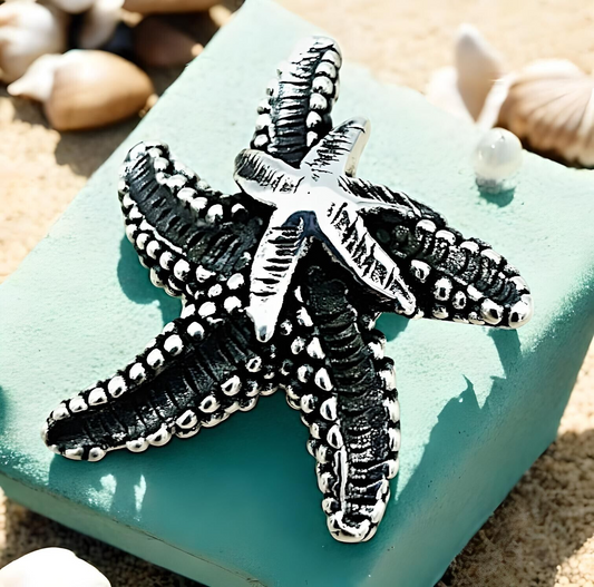 925 Sterling Silver Mom And Baby Starfish Pendant, Chain Sold Separately 1590