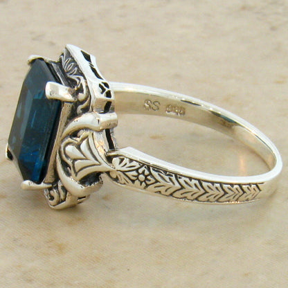 4 Ct GENUINE LONDON BLUE TOPAZ ART DECO STYLE 925 STERLING SILVER RING      #278