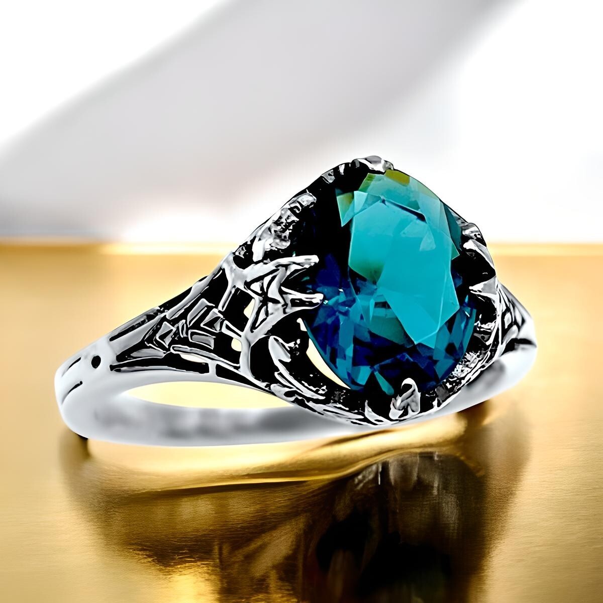 925 SOLID STERLING SILVER LONDON BLUE SIMULATED TOPAZ VINTAGE DESIGN RING   1370