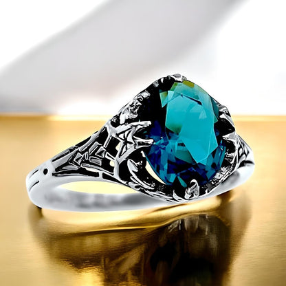 925 SOLID STERLING SILVER LONDON BLUE SIMULATED TOPAZ VINTAGE DESIGN RING   1370