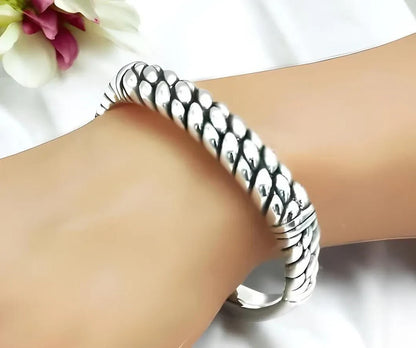 925 Sterling Silver Basket Weave Bangle - 16.5 cm Lightweight Comfortable 1192