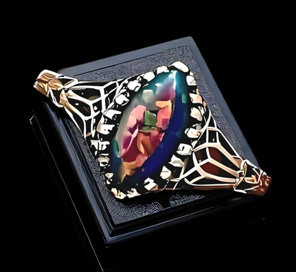 VINTAGE STYLE 925 STERLING SILVER LAB-CREATED BLACK OPAL FILIGREE RING      #744