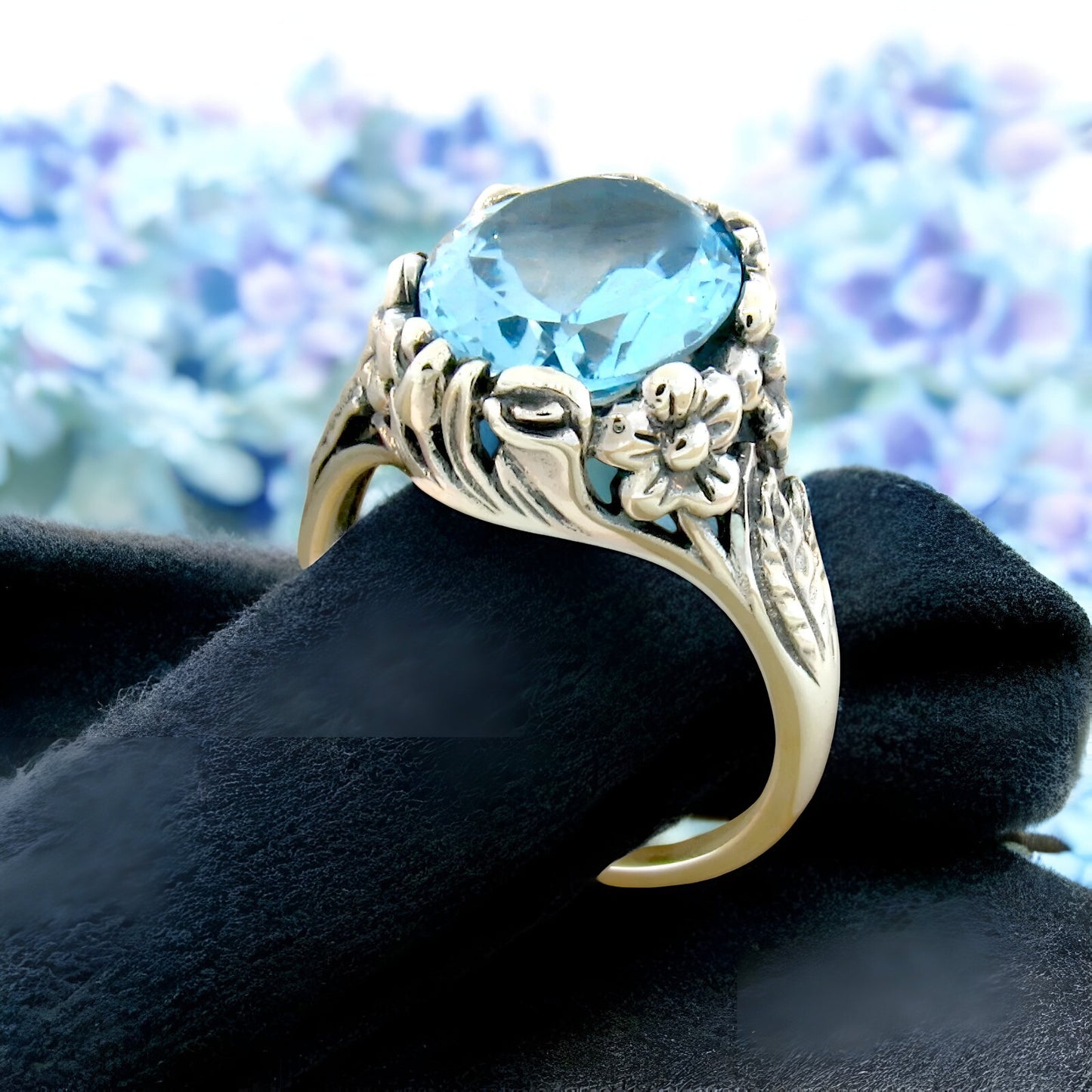 6 Ct GENUINE SKY BLUE TOPAZ ART NOUVEAU STYLE 925 STERLING SILVER RING    #328