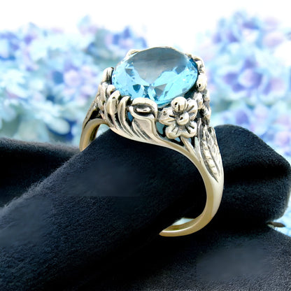 6 Ct GENUINE SKY BLUE TOPAZ ART NOUVEAU STYLE 925 STERLING SILVER RING    #328