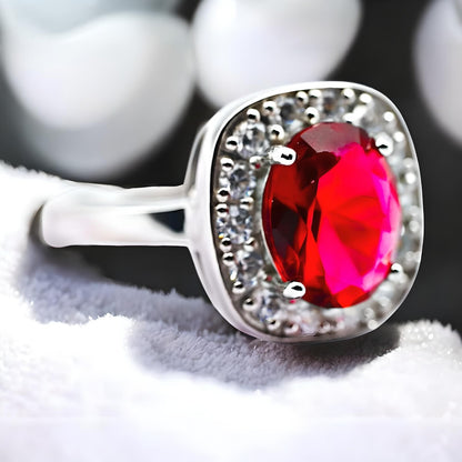 VINTAGE STYLE 925 SOLID STERLING SILVER VIVID RED SIMULATED RUBY RING 1752