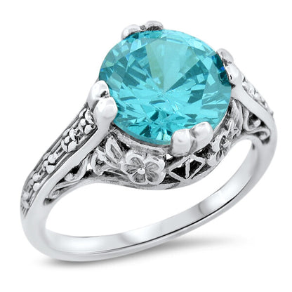 WEDDING ENGAGEMENT 925 STERLING SILVER AQUAMARINE CZ SOLITAIRE RING        #1291