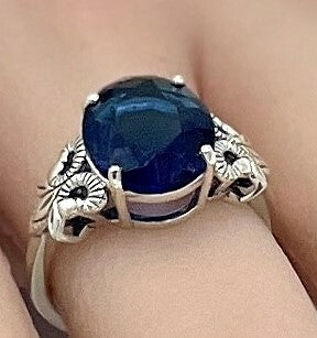 925 STERLING SILVER 3.50 CARAT ROYAL BLUE SIMULATED SAPPHIRE RING          #1302