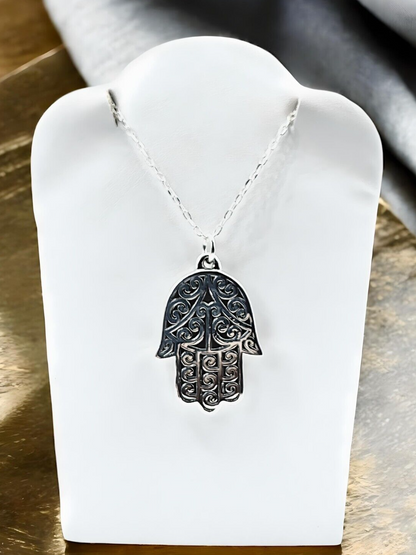925 STERLING SILVER HAMSA HAND PENDANT LIGHTWEIGHT, CHAIN SOLD SEPARATELY 1642